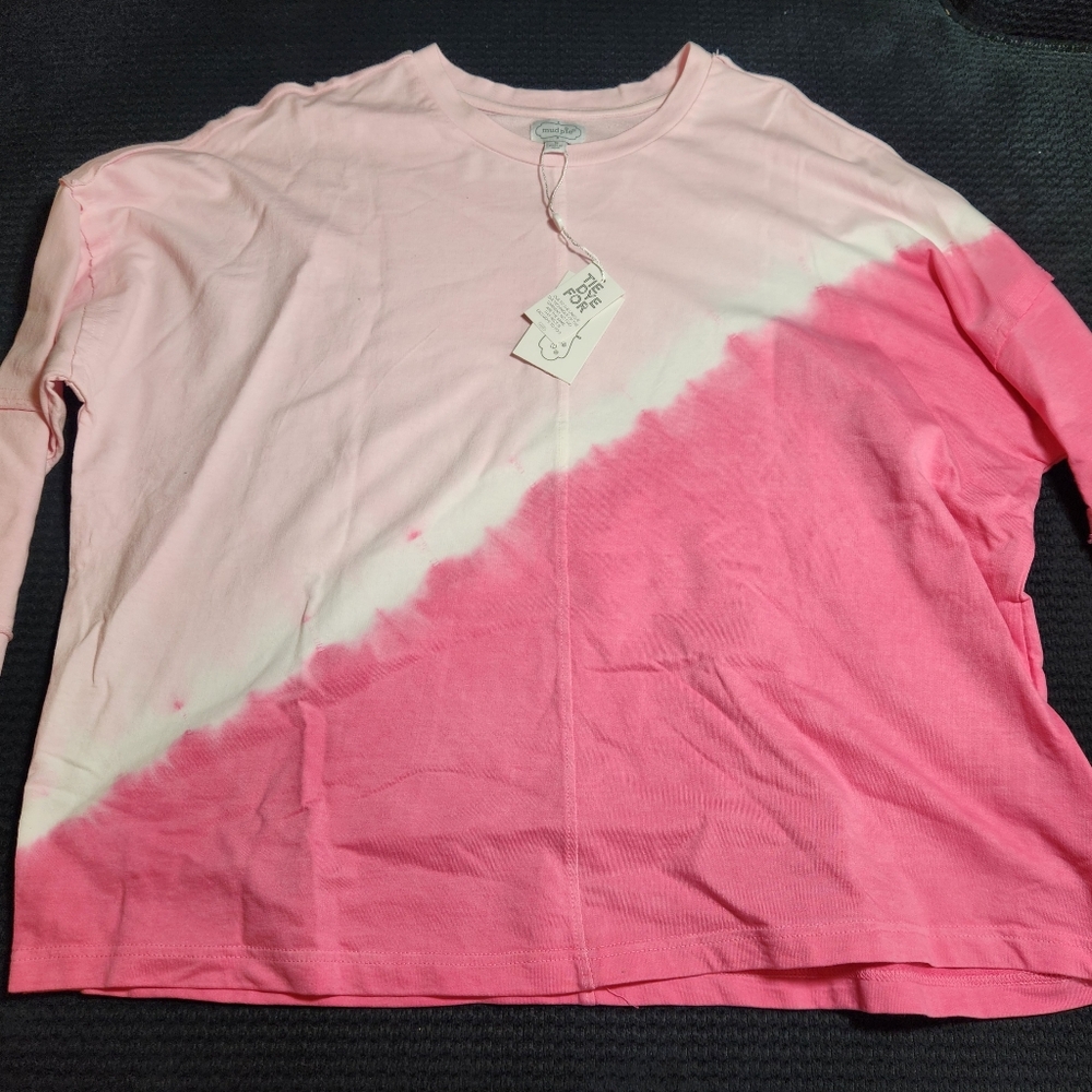 Women's Mud Pie Pink & White Tie Dye Long Sleeve Shirt Top Small (Oversized) NWT